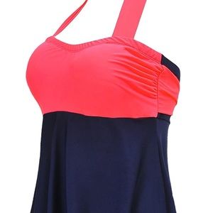 Womens Sporty Boyleg Swimdress Plus Size Vintage Halter One Piece Swim Skirted